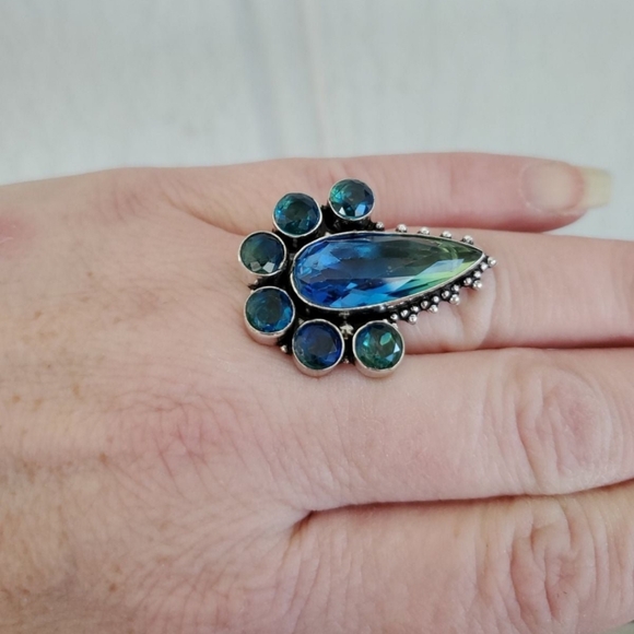 New Bi-Color Tourmaline 925 Silver Statement Ring.  - Picture 3 of 12